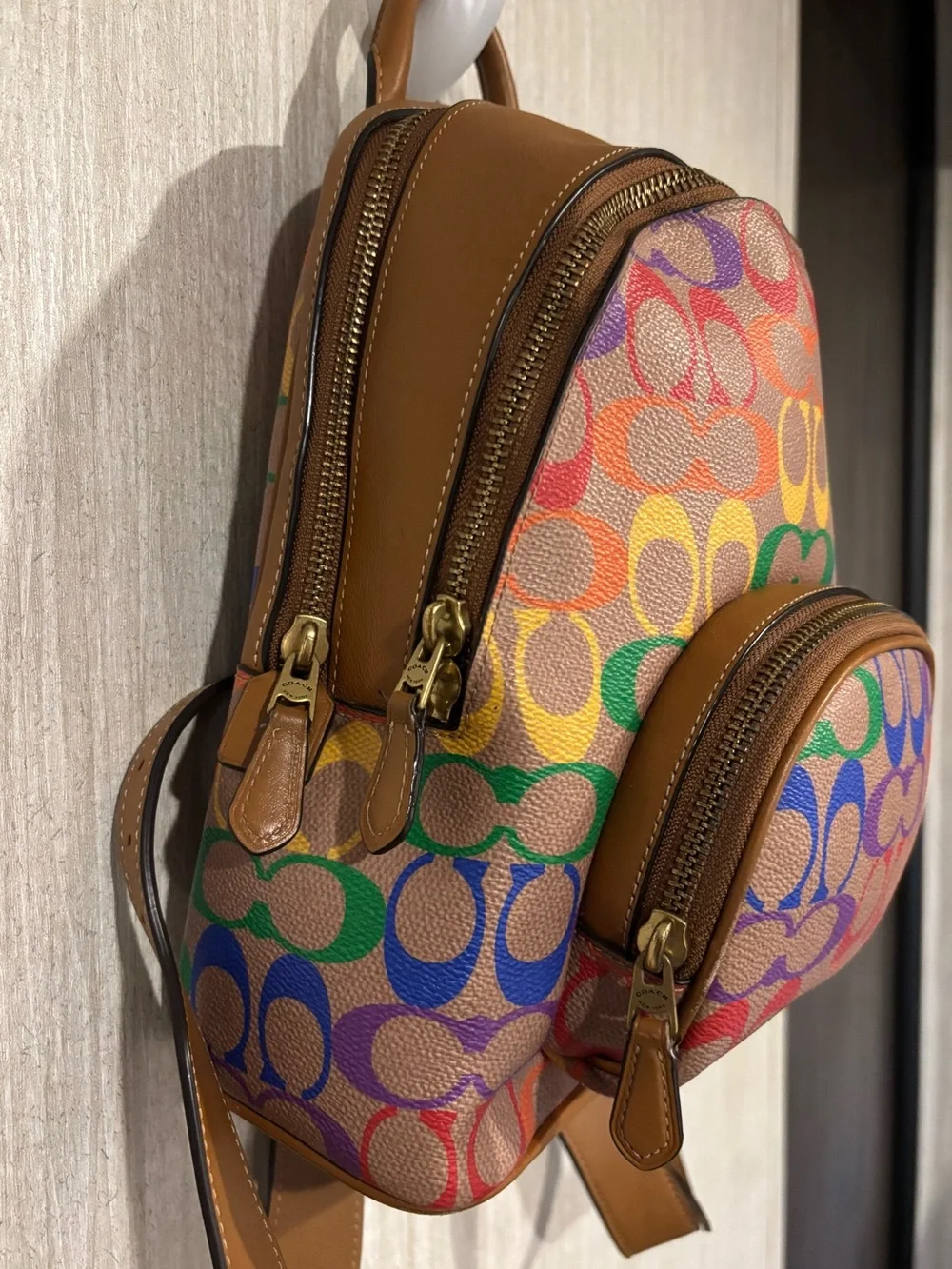 Coach Carrie Backpack tan and rainbow leather